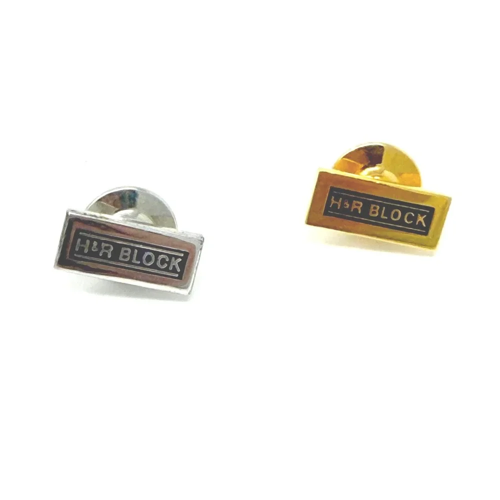 H&R Block Lapel Pin Set Unisex OS Gold Silver Excellent Corporate Logo Bar